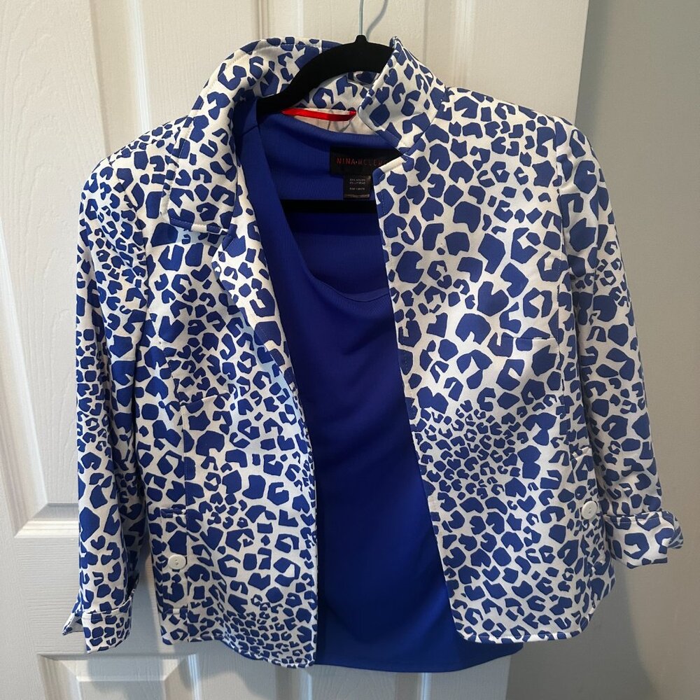 Nina Mclemore Leopard Jacket & Top Set Blue Women's Small (4)